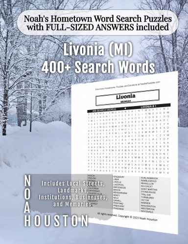 Noah’s Hometown Word Search Puzzles with FULL-SIZED ANSWERS included Livonia (MI)