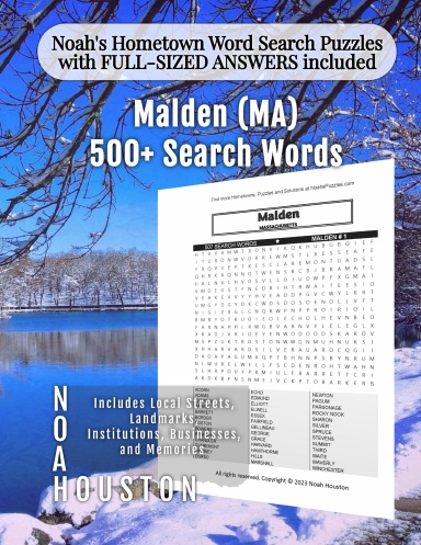 Noah’s Hometown Word Search Puzzles with FULL-SIZED ANSWERS included Malden (MA)