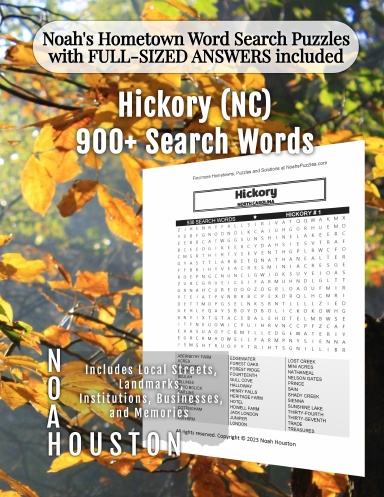 Noah’s Hometown Word Search Puzzles with FULL-SIZED ANSWERS included Hickory (NC)