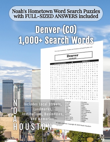 Noah’s Hometown Word Search Puzzles with FULL-SIZED ANSWERS included Denver (CO)