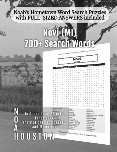 Noah’s Hometown Word Search Puzzles with FULL-SIZED ANSWERS included Novi (MI)