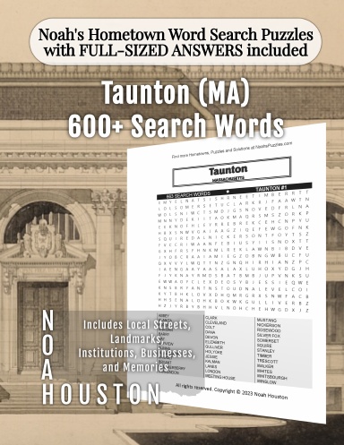 Noah’s Hometown Word Search Puzzles with FULL-SIZED ANSWERS included Taunton (MA)