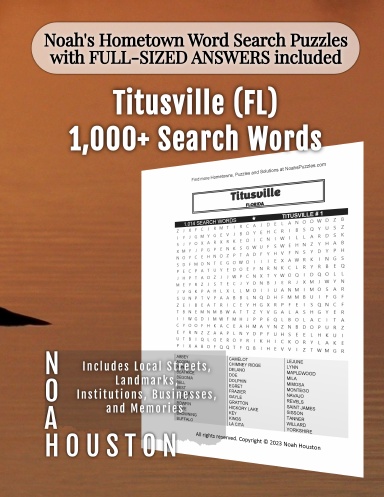 Noah’s Hometown Word Search Puzzles with FULL-SIZED ANSWERS included Titusville (FL)