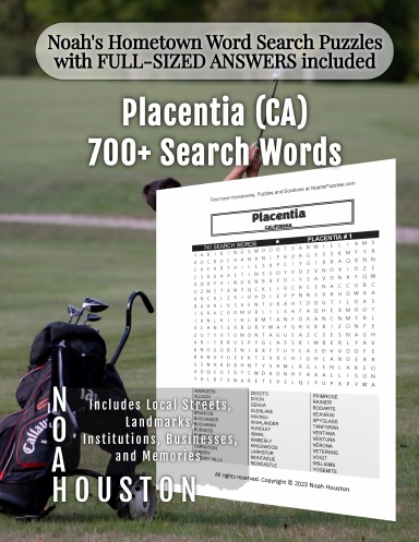 Noah’s Hometown Word Search Puzzles with FULL-SIZED ANSWERS included Placentia (CA)
