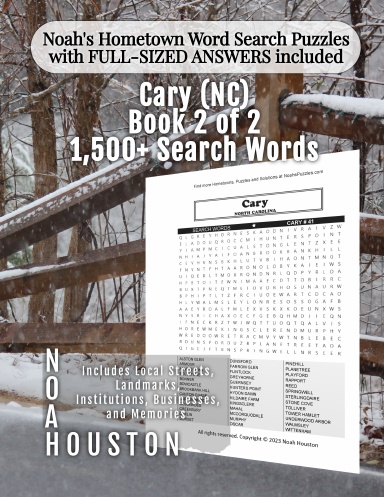 Noah’s Hometown Word Search Puzzles with FULL-SIZED ANSWERS included Cary (NC), Book 2 of 2