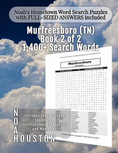Noah’s Hometown Word Search Puzzles with FULL-SIZED ANSWERS included Murfreesboro (TN), Book 2 of 2