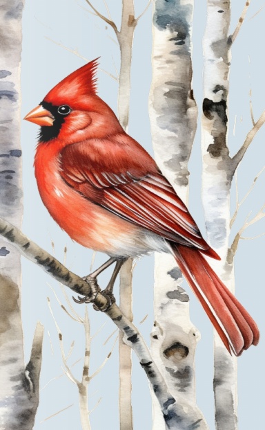 Cardinal and Birches Pocket Size Lined Illustrated Journal