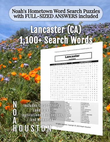 Noah’s Hometown Word Search Puzzles with FULL-SIZED ANSWERS included Lancaster (CA)