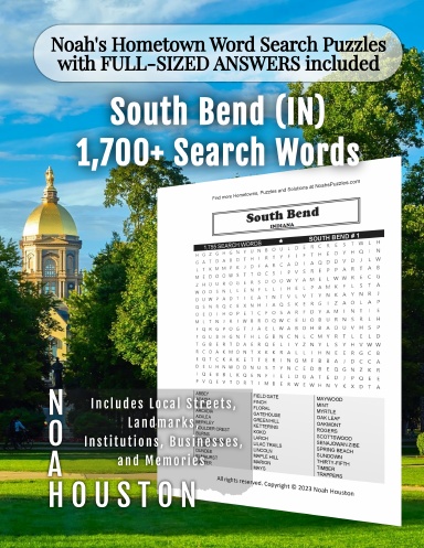 Noah’s Hometown Word Search Puzzles with FULL-SIZED ANSWERS included South Bend (IN)