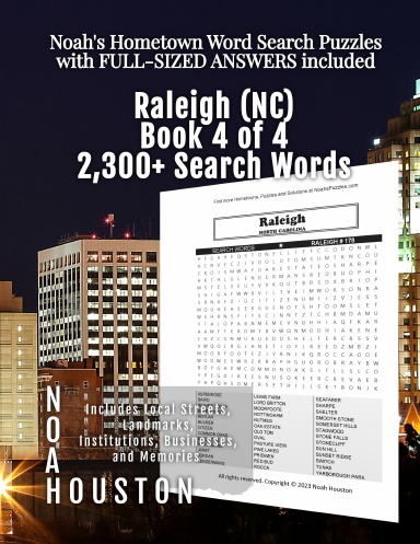 Noah’s Hometown Word Search Puzzles with FULL-SIZED ANSWERS included Raleigh (NC), Book 4 of 4