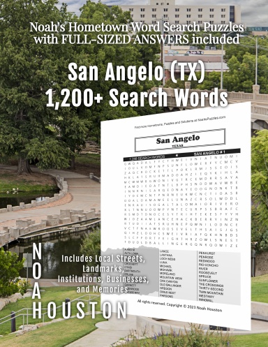 Noah’s Hometown Word Search Puzzles with FULL-SIZED ANSWERS included San Angelo (TX)