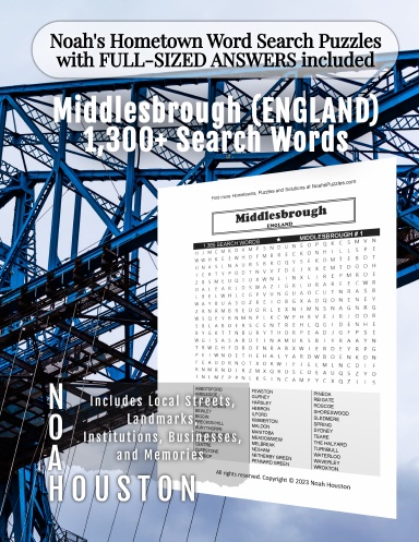 Noah’s Hometown Word Search Puzzles with FULL-SIZED ANSWERS included MIDDLESBROUGH (ENGLAND)