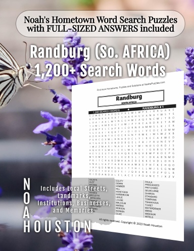 Noah’s Hometown Word Search Puzzles with FULL-SIZED ANSWERS included RANDBURG (SO. AFRICA)