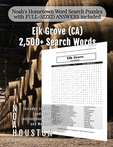 Noah’s Hometown Word Search Puzzles with FULL-SIZED ANSWERS included ELK GROVE (CA)