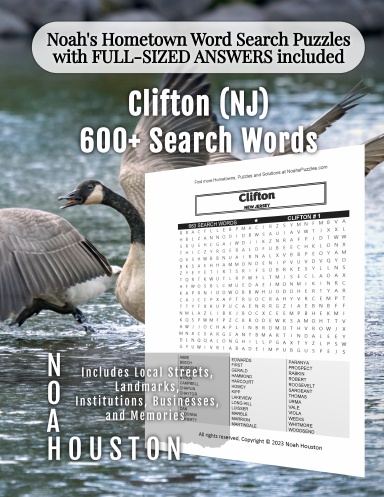 Noah’s Hometown Word Search Puzzles with FULL-SIZED ANSWERS included Clifton (NJ)