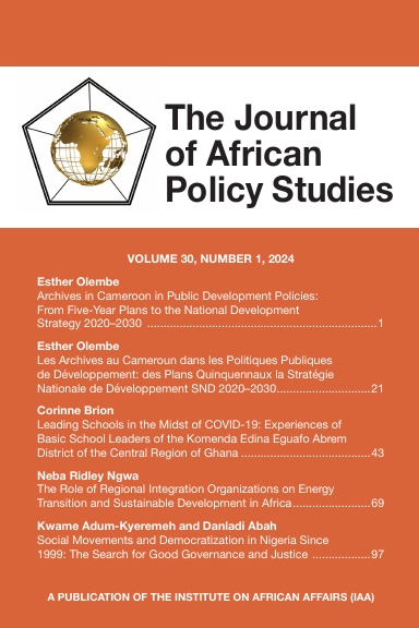 Journal of African Policy Studies, Volume 30