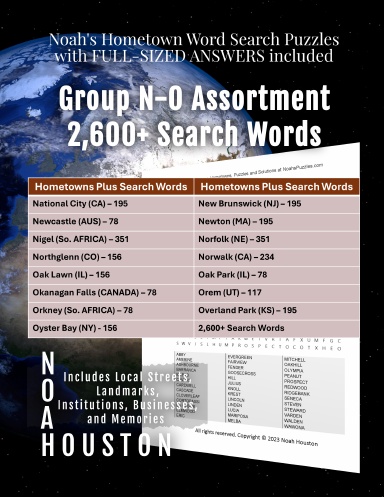 Noah’s Hometown Word Search Puzzles with FULL-SIZED ANSWERS included Group N-O Assortment