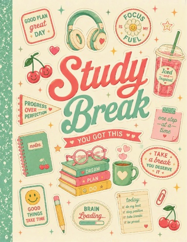 Study Break Sticker Aesthetic Composition Notebook