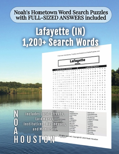 Noah’s Hometown Word Search Puzzles with FULL-SIZED ANSWERS included Lafayette (IN)