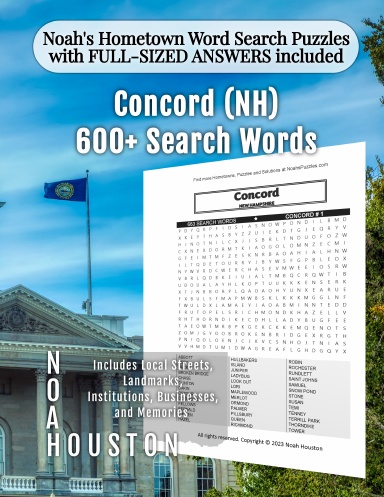Noah’s Hometown Word Search Puzzles with FULL-SIZED ANSWERS included Concord (NH)
