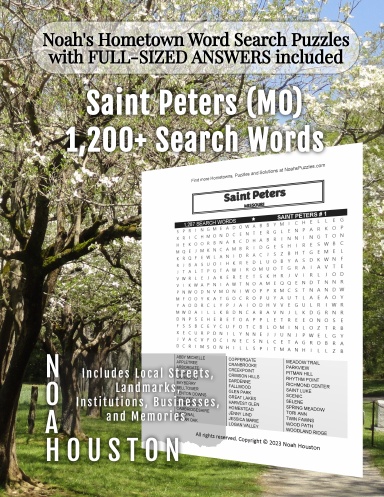 Noah’s Hometown Word Search Puzzles with FULL-SIZED ANSWERS included Saint Peters (MO)