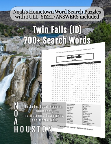 Noah’s Hometown Word Search Puzzles with FULL-SIZED ANSWERS included Twin Falls (ID)