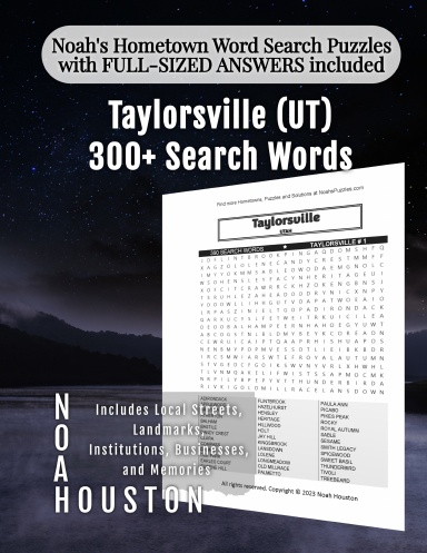 Noah’s Hometown Word Search Puzzles with FULL-SIZED ANSWERS included Taylorsville (UT)