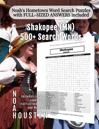 Noah’s Hometown Word Search Puzzles with FULL-SIZED ANSWERS included Shakopee (MN)