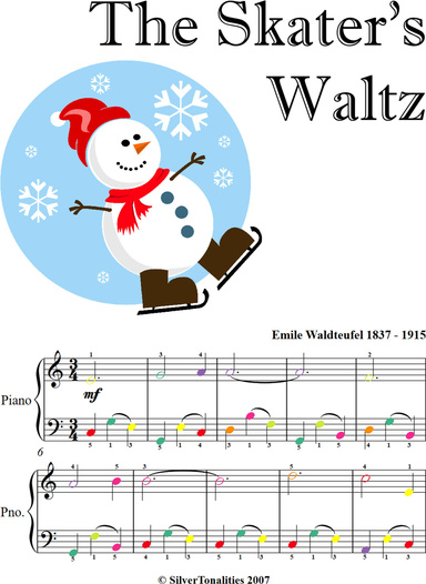 Skater's Watlz Easiest Piano Sheet Music with Colored Notes