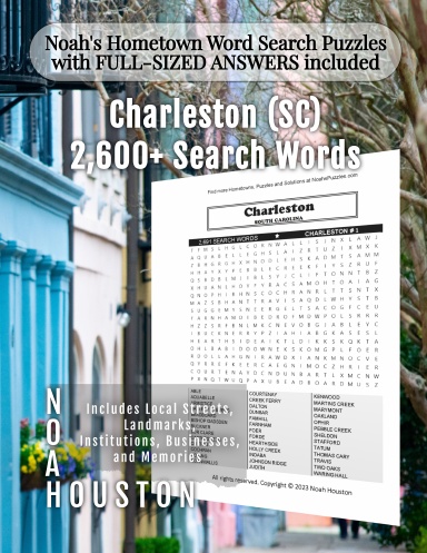 Noah’s Hometown Word Search Puzzles with FULL-SIZED ANSWERS included Charleston (SC)