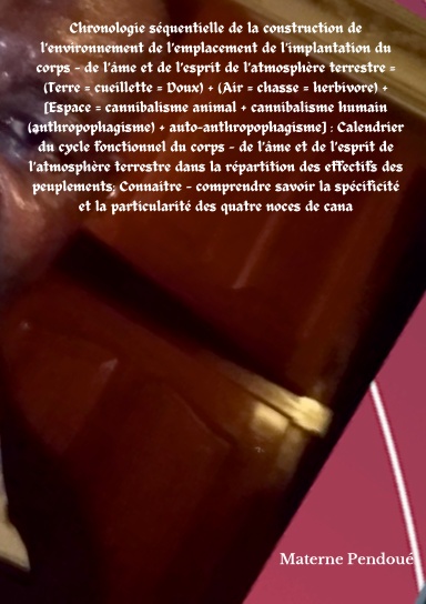Chronologie séquentielle de l’implantation du corps - de l’âme et de l’esprit de l’atmosphère terrestre = (Terre = cueillette = Doux)+(Air = chasse = herbivore) +[Espace = cannibalisme animal + cannibalisme humain (anthropophagisme)+auto-anthropophagisme]