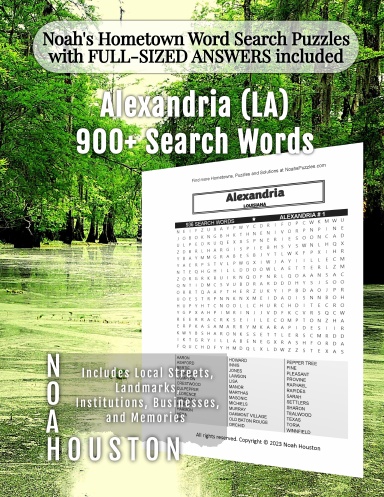 Noah’s Hometown Word Search Puzzles with FULL-SIZED ANSWERS included Alexandria (LA)
