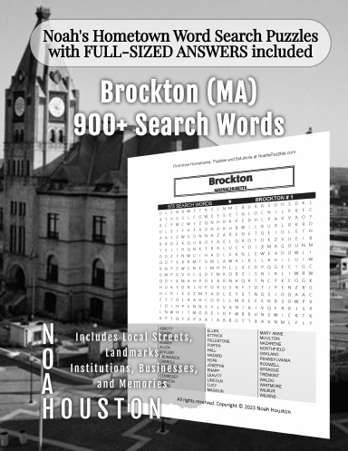 Noah’s Hometown Word Search Puzzles with FULL-SIZED ANSWERS included Brockton (MA)