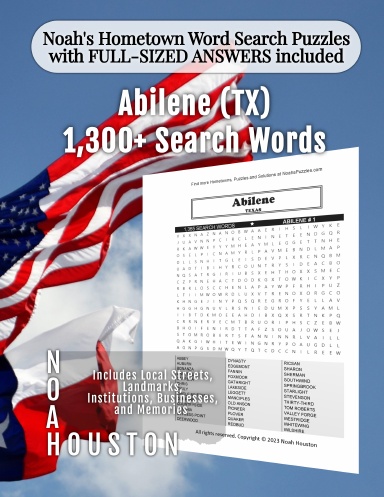 Noah’s Hometown Word Search Puzzles with FULL-SIZED ANSWERS included Abilene (TX)