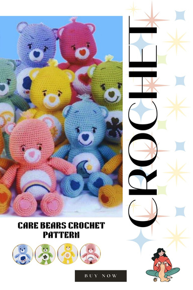 Vintage Care Bears Crochet Pattern Collection – 10 Digital Downloads in English
