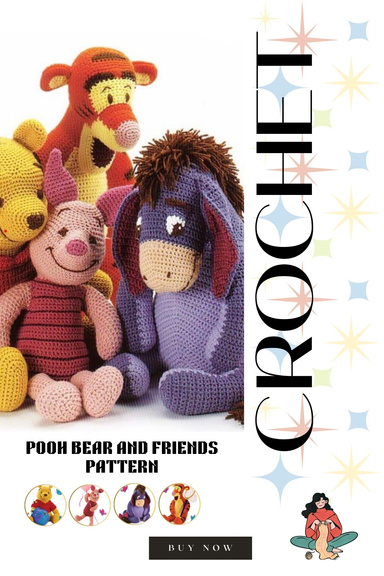 Vintage pooh bear and friends crochet pattern – digital download in English