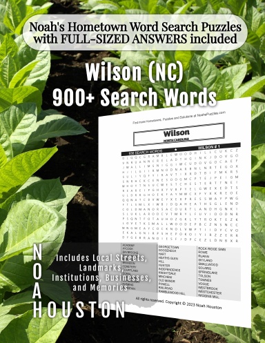 Noah’s Hometown Word Search Puzzles with FULL-SIZED ANSWERS included Wilson (NC)