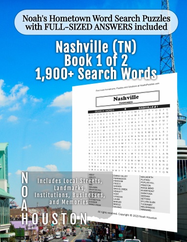 Noah’s Hometown Word Search Puzzles with FULL-SIZED ANSWERS included Nashville (TN), Book 1 of 2