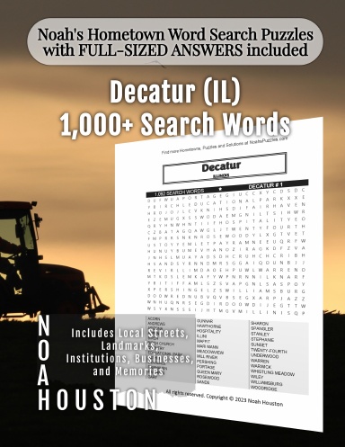 Noah’s Hometown Word Search Puzzles with FULL-SIZED ANSWERS included Decatur (IL)