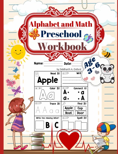 Alphabet and math preschool workbook age 3-6