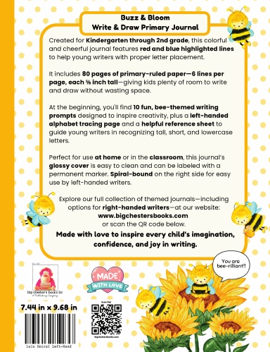 Buzz & Bloom Write and Draw Primary Journal for Kindergarten to 2nd Grade  - Spiral Bound Edition (Left-Handed)
