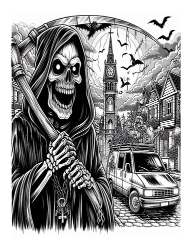 Adult Coloring Book: Grim Reaper Horror Comes to Town Coloring Book: Features 25 Coloring Pages for Relaxation