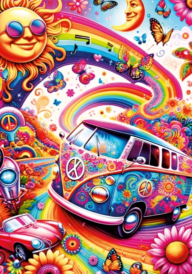 Dazzle Doodle - Retro Groovy Sixties  Hippie Van Canvas Notebook