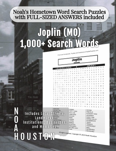 Noah’s Hometown Word Search Puzzles with FULL-SIZED ANSWERS included Joplin (MO)
