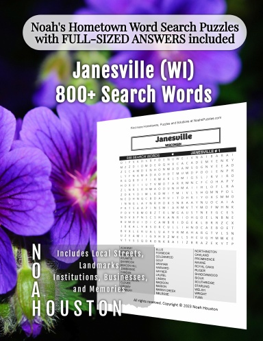 Noah’s Hometown Word Search Puzzles with FULL-SIZED ANSWERS included Janesville (WI)