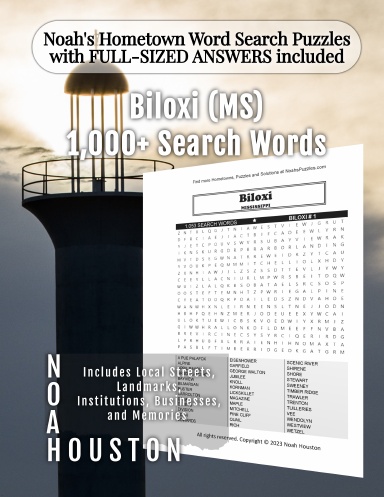 Noah’s Hometown Word Search Puzzles with FULL-SIZED ANSWERS included Biloxi (MS)