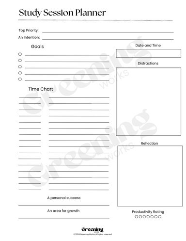 Greening Works Study Session Planner - printable