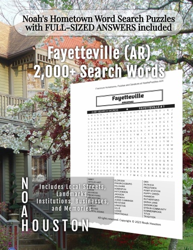 Noah’s Hometown Word Search Puzzles with FULL-SIZED ANSWERS included Fayetteville (AR)