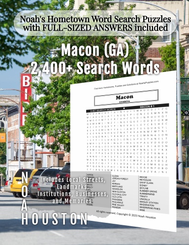 Noah’s Hometown Word Search Puzzles with FULL-SIZED ANSWERS included Macon (GA)