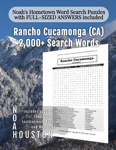 Noah’s Hometown Word Search Puzzles with FULL-SIZED ANSWERS included Rancho Cucamonga (CA)